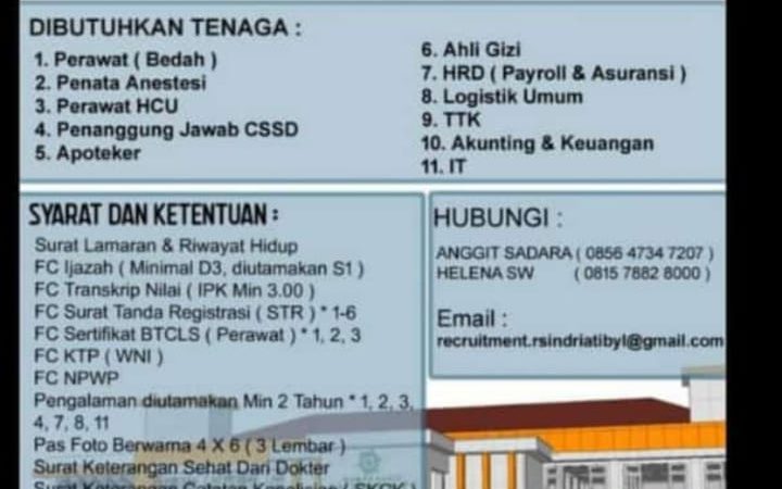 Informasi Lowongan Pekerjaan di RS Indriati Boyolali Jawa Tengah