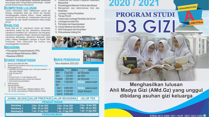 Informasi Pendaftaran Mahasiswa Baru Program Studi D3 Gizi Unimus TA 2020/2021