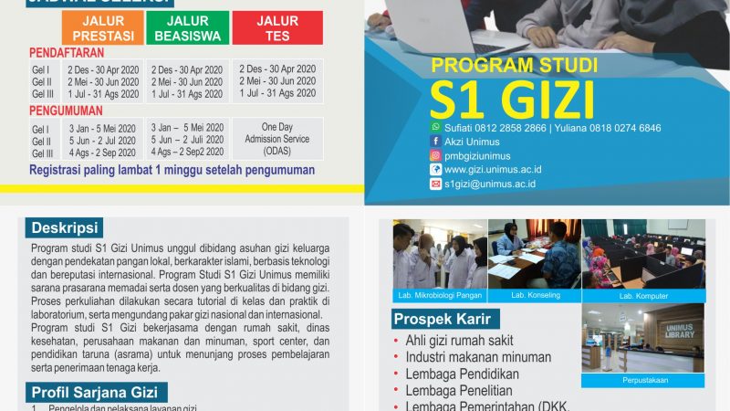 Informasi Pendaftaran Mahasiswa Baru Program Studi S1 Gizi TA 2020 / 2021