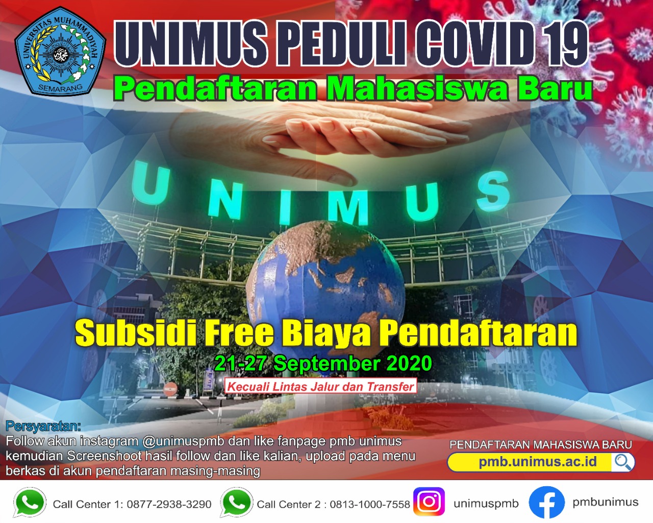 Free Biaya Pendaftaran Penerimaan Mahasiswa Baru Unimus sampai tanggal 27 September 2020