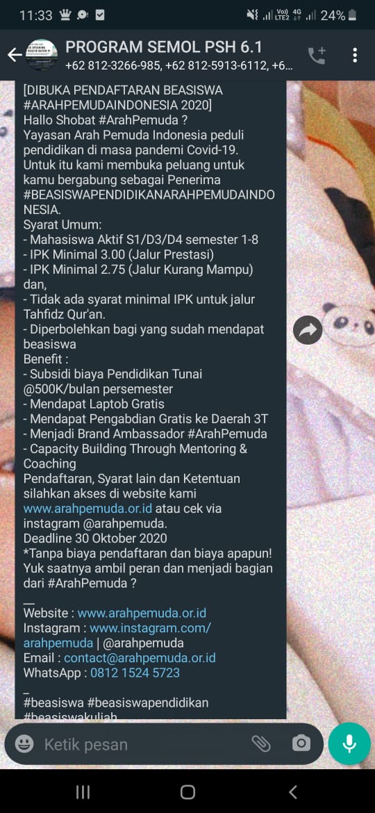 Informasi Beasiswa Yayasan Arah Pemuda Indonesia Tahun Gizi Unimus