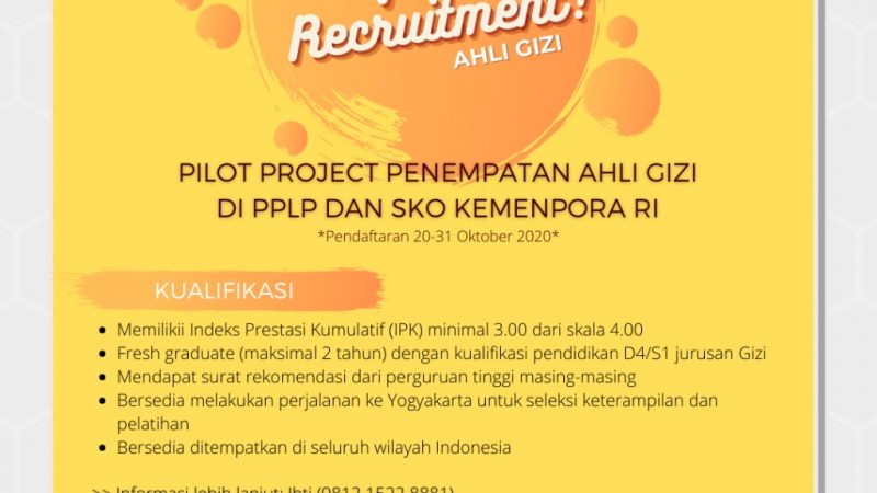 Recruitment Pilot Project Ahli Gizi di Kemenpora RI 2020