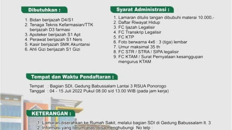 Informasi Lowongan Pekerjaan di Rumah Sakit Umum Aisyah Ponorogo