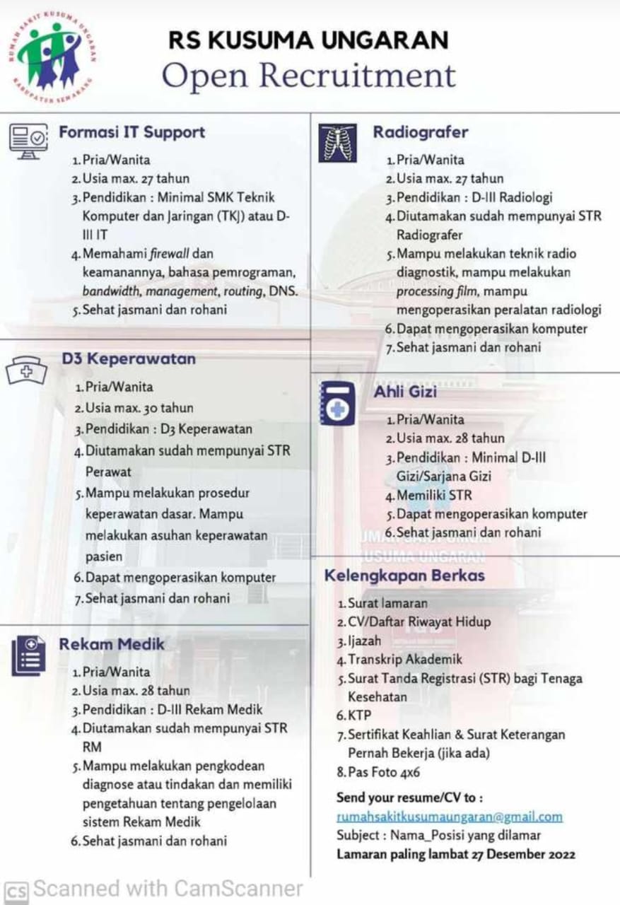 Informasi Recruitment RS Kusuma Ungaran Kabupaten Semarang, Jawa Tengah