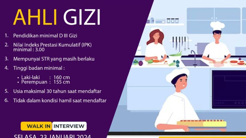 Informasi Lowongan Pekerjaan Ahli Gizi di RS QIM, Batang Jawa Tengah