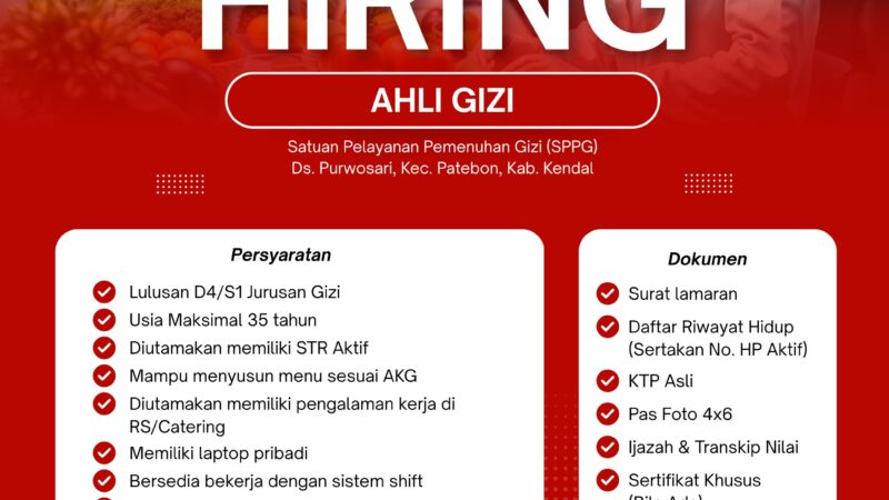 Informasi Rekrutment Ahli Gizi di Satuan Pelayanan Pemenuhan Gizi di Desa Purwosari Kendal