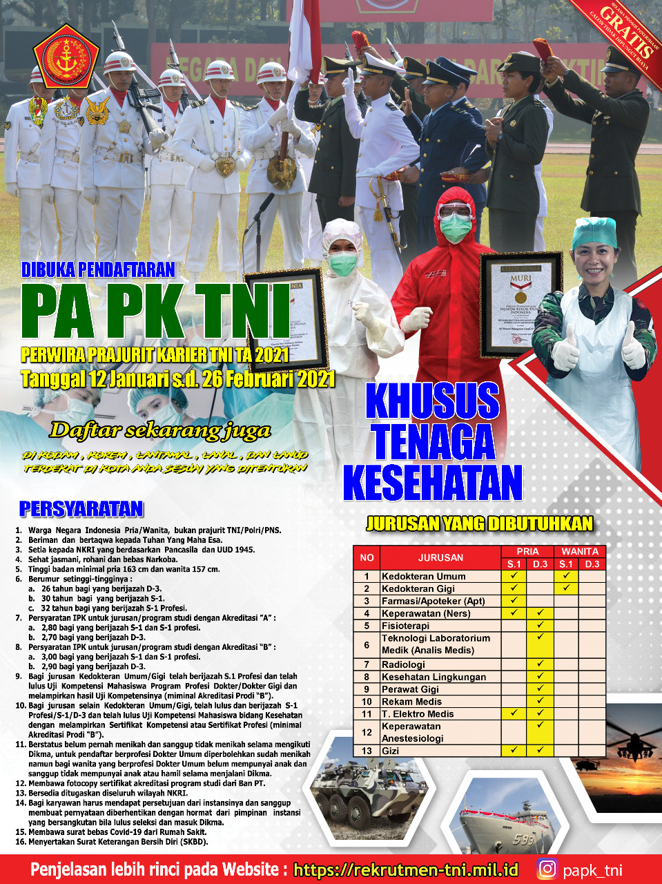 Informasi Rekrutmen Perwira Prajurit Karier TNI Tahun 2021 Khusus ...