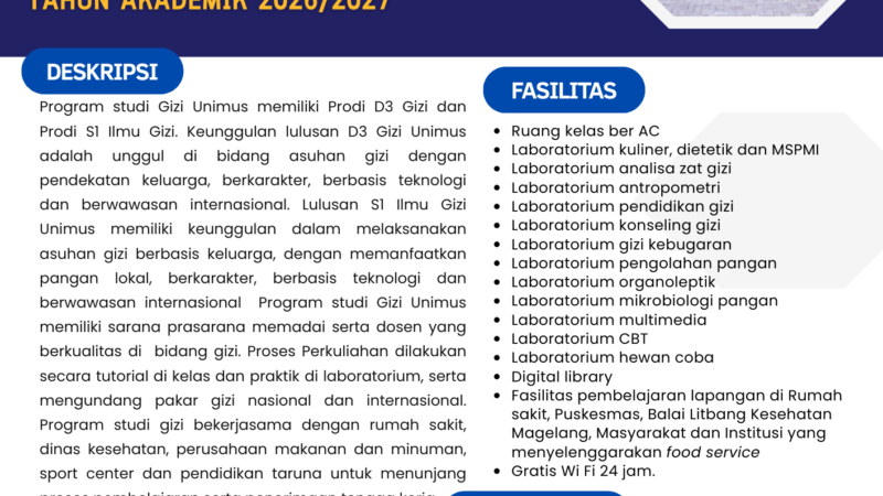 Informasi Pendaftaran Mahasiswa Baru Program Studi Gizi Unimus Gelombang 3 Tahun Akademik 2026/2027